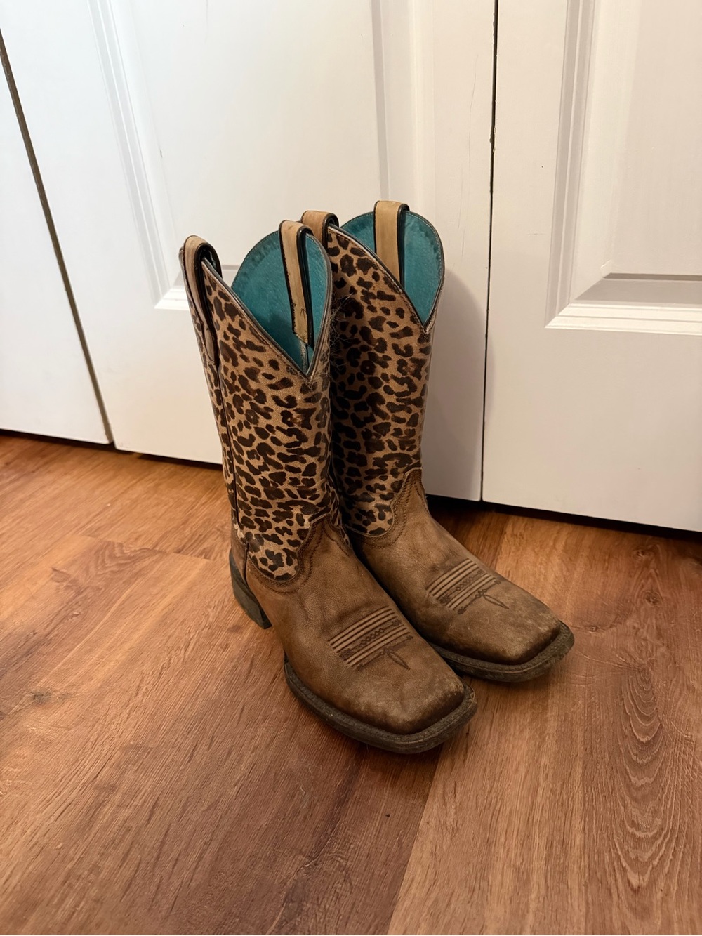 Ariat Leopard Print Cowboy Boots with Turquoise Lining